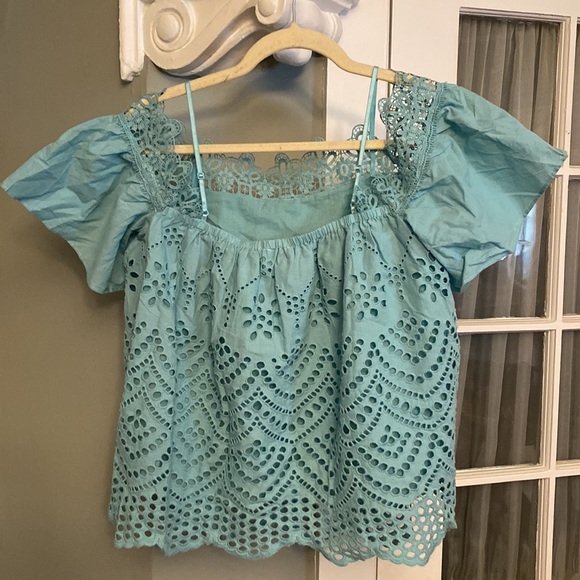 NWOT Venus Sz 6 Blue Lace Detail Off the Shoulder Adjustable Strap Short Sleeve - Picture 3 of 11